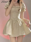Elegant Vintage Mini Dress Women New Puff Sleeve Casual Party Retro Female Kawaii Fairy Lolita Y2K