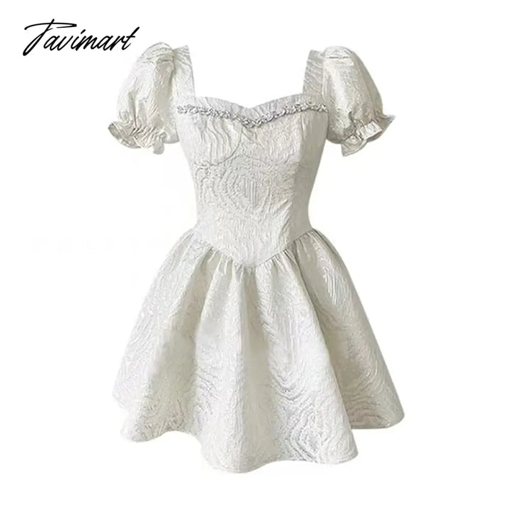 Elegant Vintage Mini Dress Women New Puff Sleeve Casual Party Retro Female Kawaii Fairy Lolita Y2K