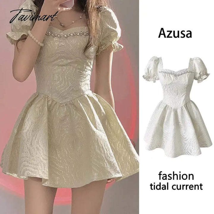 Elegant Vintage Mini Dress Women New Puff Sleeve Casual Party Retro Female Kawaii Fairy Lolita Y2K