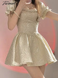 Elegant Vintage Mini Dress Women New Puff Sleeve Casual Party Retro Female Kawaii Fairy Lolita Y2K