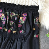 Flower Embroidery Dress Off Shoulder Linen Women Boho Mori Girl Vintage Dresses Long Sleeve Elegant