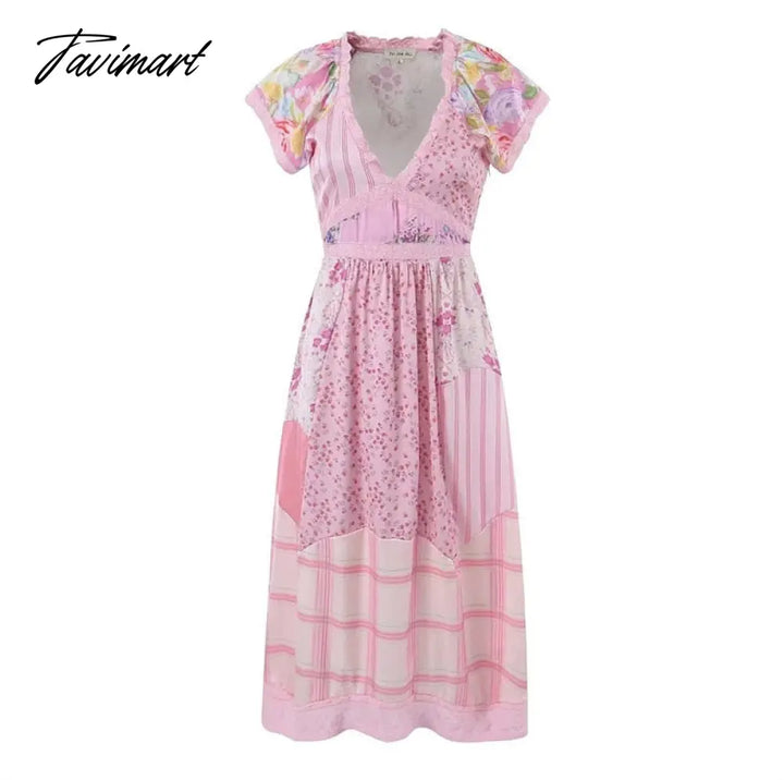 High Quality Summer Women V - Neck Sexy Short Sleeve A - Line Long Dress