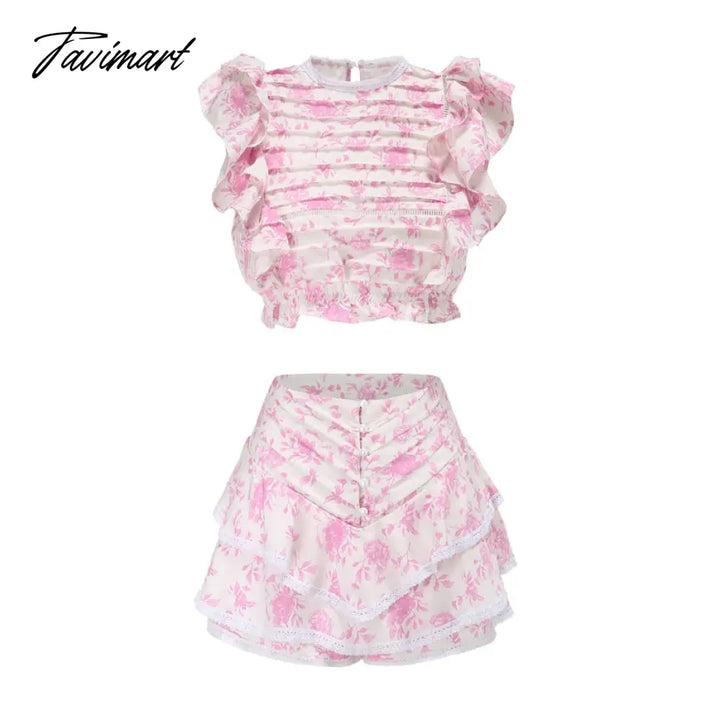 High Quality Sunday Set Elastic Waistband Cropped Top With Ruffle Detail And Cute Mini Shorts Skirts