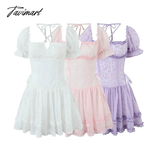 High Quality Women Short Sleeve Halter Ruffled Solid Color Lace A - Line Dress