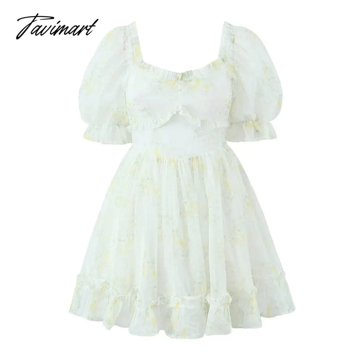 High Quality Women Short Sleeve O - Neck Floral Print Sweet Girl Holiday Vocation Mini Dress