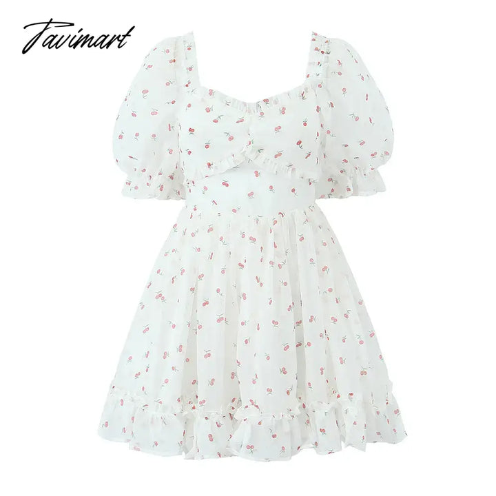 High Quality Women Short Sleeve O - Neck Floral Print Sweet Girl Holiday Vocation Mini Dress