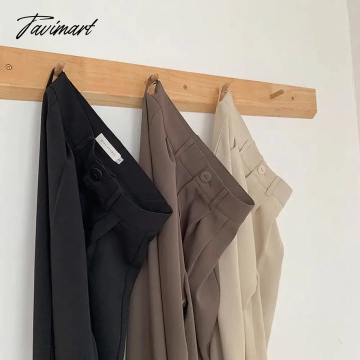 High Waist Women Suit Pants Fall Straight Office Ladies Korean Fashion Trousers Casual Button Loose