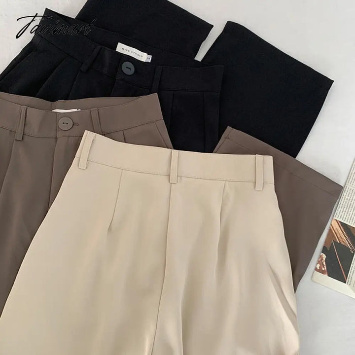 High Waist Women Suit Pants Fall Straight Office Ladies Korean Fashion Trousers Casual Button Loose