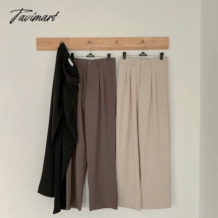 High Waist Women Suit Pants Fall Straight Office Ladies Korean Fashion Trousers Casual Button Loose