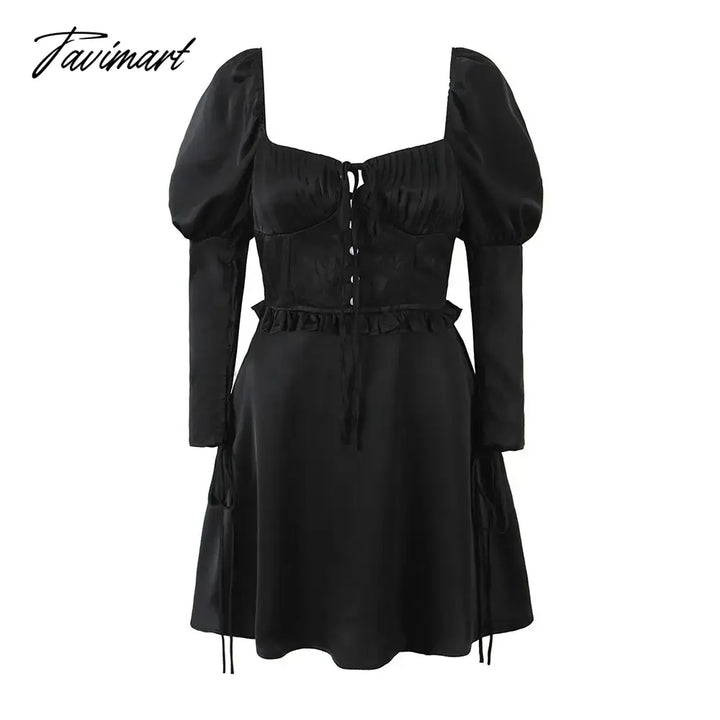 Holiday And Vocation Women Long Sleeve Solid A - Line Ruffled Mini Dress