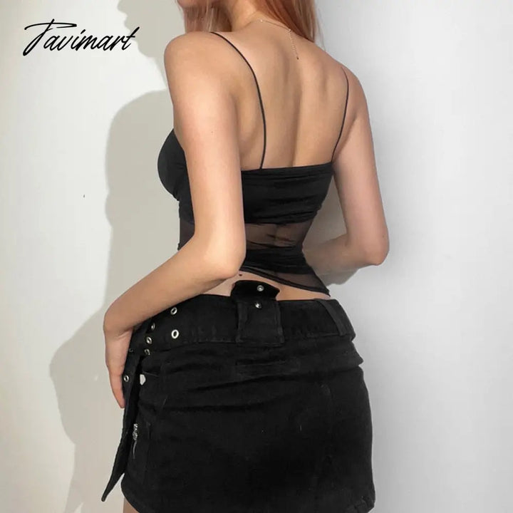 Mesh Corset Black Y2K Summer Tops Women Transparent Crop Top Stretch Tube Sexy Cami Streetwear