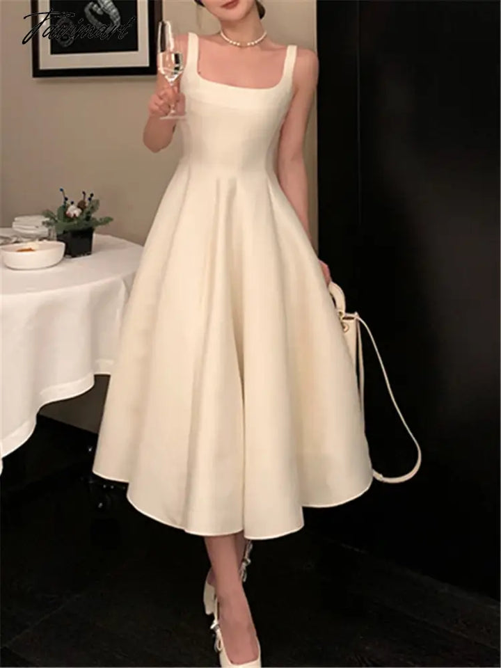 Midi Dress Evening Party Prom Women Summer New Elegant Princess Wedding Fashion Vintage Sleeveless