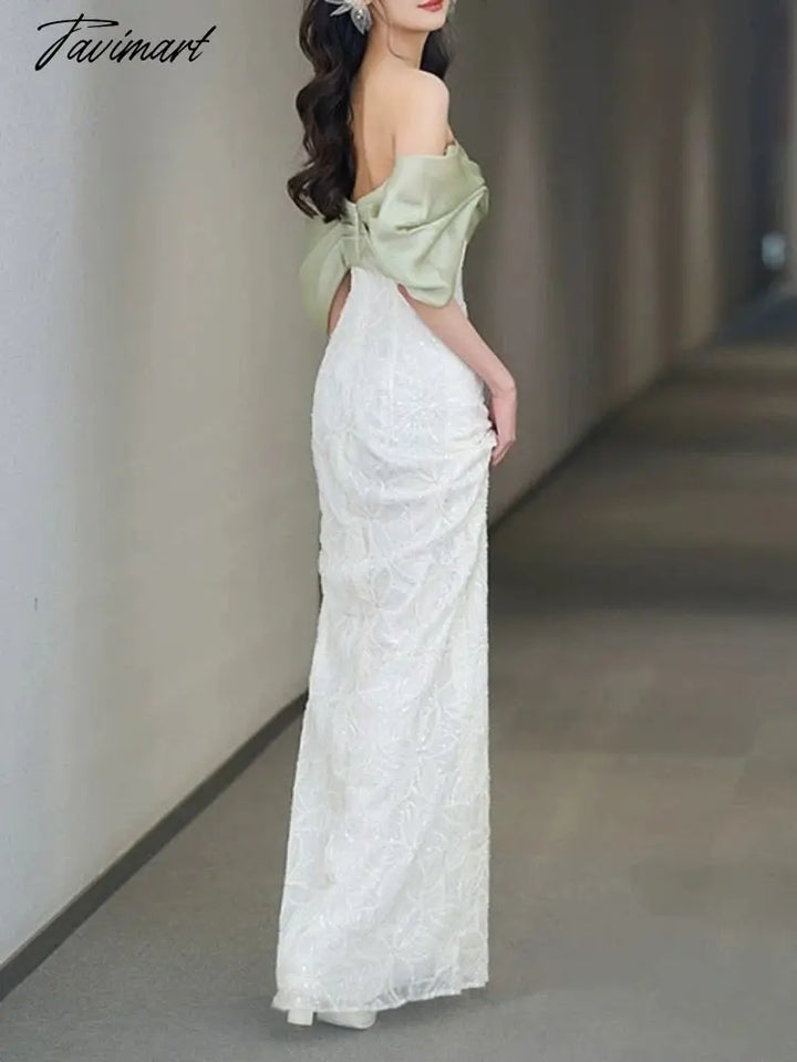 One Shoulder Simple Stain Sequined Patchwork Evening Dresses Slim Waist Robe Elegant Prom Dress