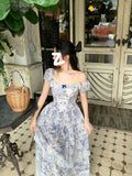 Retro Floral Lace Midi Dress Woman Summer Short Sleeve Elegant Women Even Party One Piece Korean