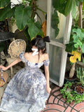 Retro Floral Lace Midi Dress Woman Summer Short Sleeve Elegant Women Even Party One Piece Korean