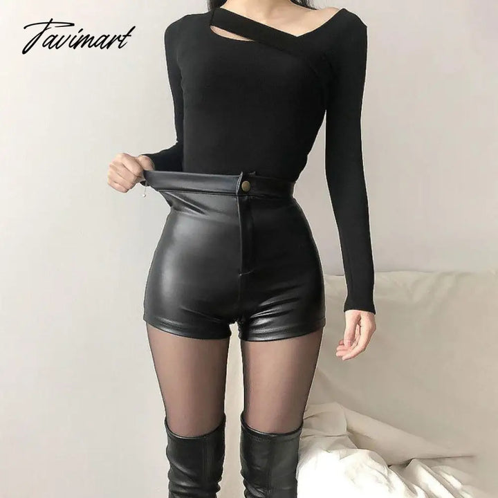 Sexy Black Pu Fashion Casual Summer Shorts Women Clothing Faux Leather Goth High Waisted Womens Y2K