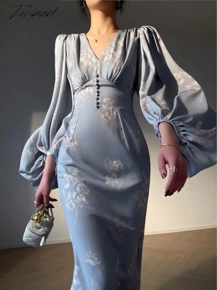 Slim Midi Dress Women Summer Fashion New Printing Elegant Evening Party Mermaid Dresses Long Sleeve