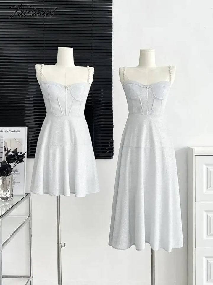 Spaghetti Strap Dress Vintage Women Summer New Elegant Sexy Sleeveless Prom Evening Party Female