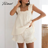 Tavimart 100% Cotton Women Pajama Robe Sets Casual Ruffles Tops + Shorts Woman 2 Pieces Nightgown