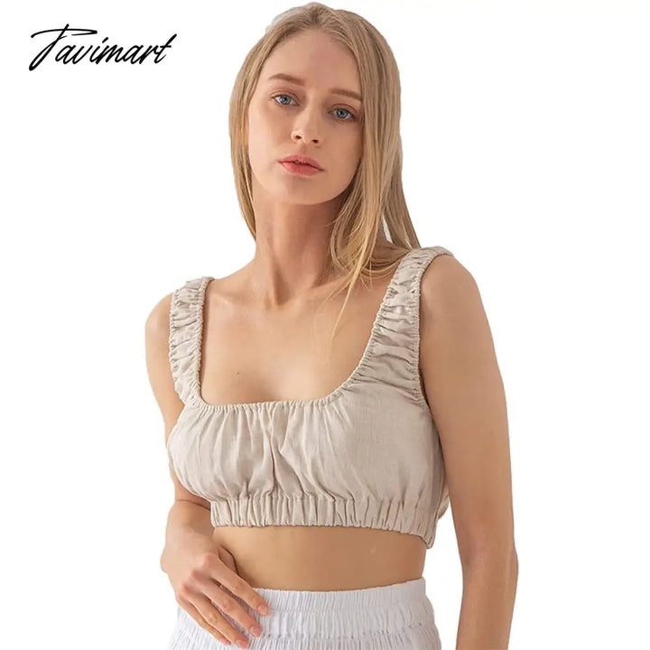 Tavimart 100% Linen Women Crop Top Stretchy Sleeveless Harajuku Streetwear Beach Holiday Corset