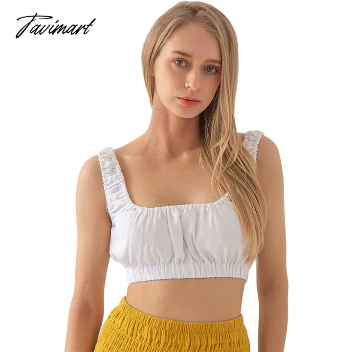 Tavimart 100% Linen Women Crop Top Stretchy Sleeveless Harajuku Streetwear Beach Holiday Corset