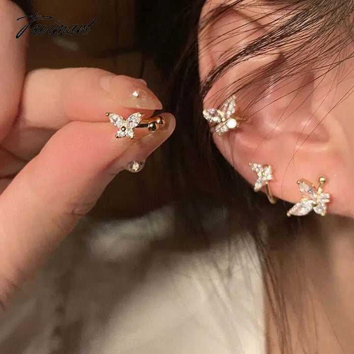 Tavimart 1Pcs Gold Color Zircon Butterfly Ear Clip Female Luxury Shiny Crystal Non - Piercing Fake