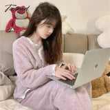 Tavimart 2 Pieces Autumn Pajama Sets Women Nightwear Ladies Sweet Winter Korea Warm Sleepwear Loose