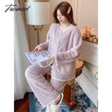 Tavimart 2 Pieces Autumn Pajama Sets Women Nightwear Ladies Sweet Winter Korea Warm Sleepwear Loose