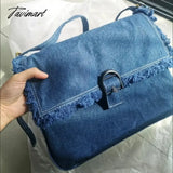 Tavimart 2024 New Denim Blue Crossbody Bags Simple Solid Canvas Shoulder For Women High - Capacity