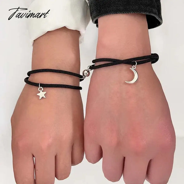 Tavimart 2Pcs Fashion Star Moon Magnetic Pendant Couple Bracelets For Women Handmade Rope Chain