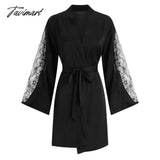 Tavimart 3 Pieces Women Pajamas Sets Faux Silk Sleepwear Embroidery Lace Bath Gown Wedding Night
