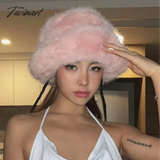 Tavimart 58 - 60Cm Xl Fashion Faux Fur Bucket Hats For Women Winter Warm Big Fluffy Luxury Plush