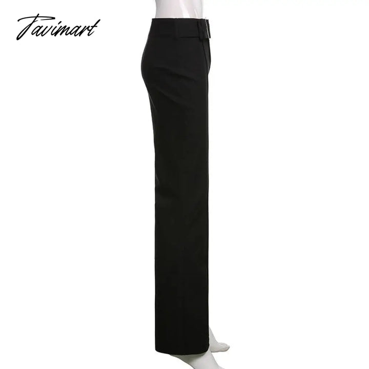 Tavimart 90S Low Rise Flare Pants With Buckle Belt Women Grunge Aesthetic Y2K Girl Streetwear