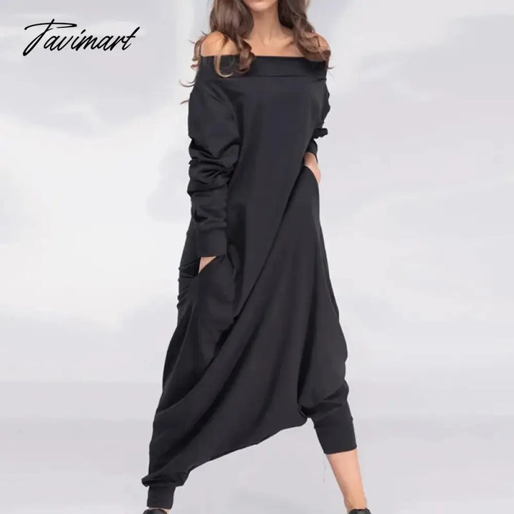 Tavimart Adult Female Spring Summer Solid Color Loose Jumpsuit Off - The - Shoulder Long Sleeves