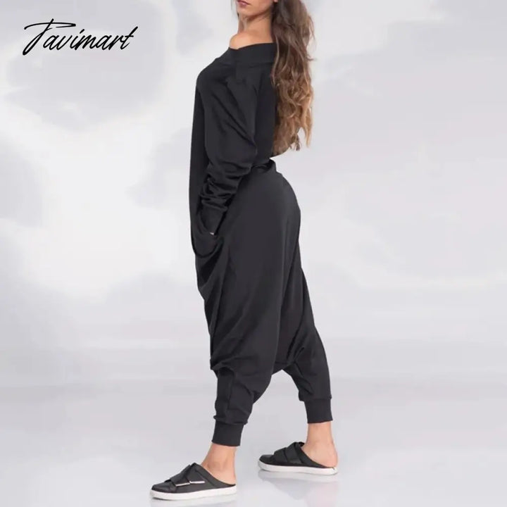 Tavimart Adult Female Spring Summer Solid Color Loose Jumpsuit Off - The - Shoulder Long Sleeves