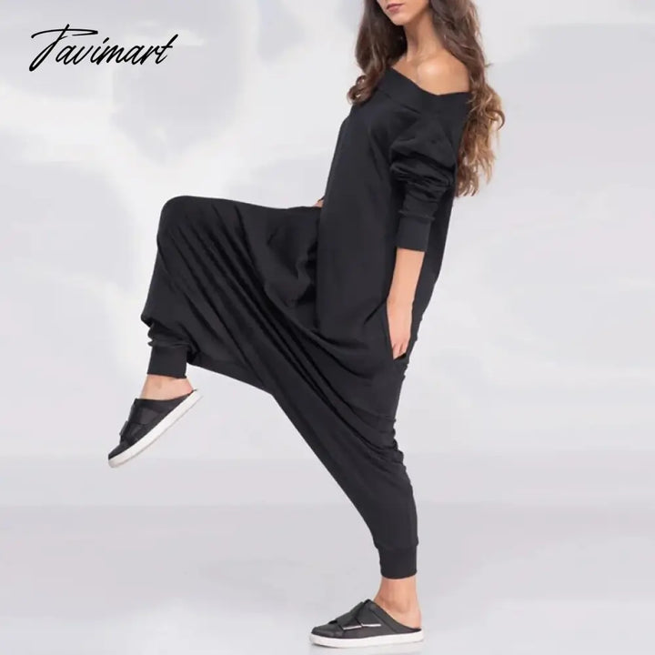 Tavimart Adult Female Spring Summer Solid Color Loose Jumpsuit Off - The - Shoulder Long Sleeves