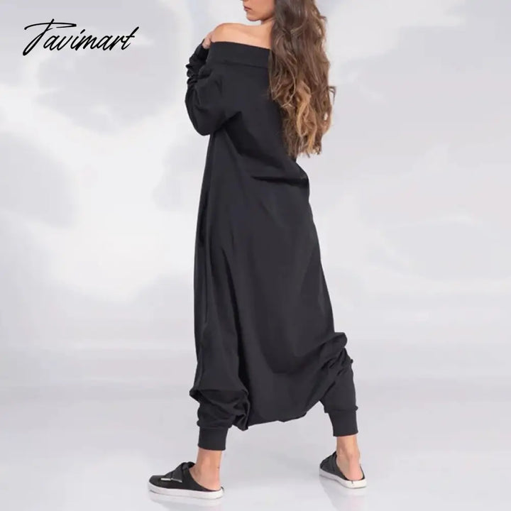 Tavimart Adult Female Spring Summer Solid Color Loose Jumpsuit Off - The - Shoulder Long Sleeves