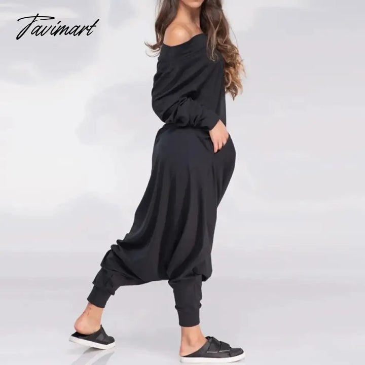 Tavimart Adult Female Spring Summer Solid Color Loose Jumpsuit Off - The - Shoulder Long Sleeves