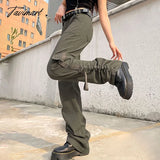 Tavimart American Style Green Cargo Pants Women Vintage 90S Fashion Pocket Low Rise Jeans Y2K