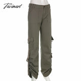 Tavimart American Style Green Cargo Pants Women Vintage 90S Fashion Pocket Low Rise Jeans Y2K