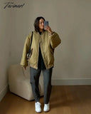 Tavimart American Vintage Coat Ins Blogger Loose Boyfriend Lovers Khaki Solid Bomber Jacket Women