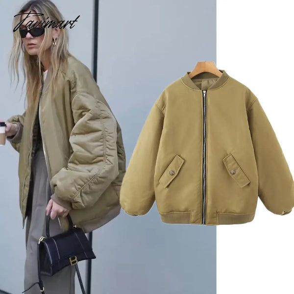 Tavimart American Vintage Coat Ins Blogger Loose Boyfriend Lovers Khaki Solid Bomber Jacket Women