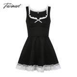 Tavimart American Vintage Lace Y2K Dress Square Collar Suspender Skirts Female Sexy Bowknot A -