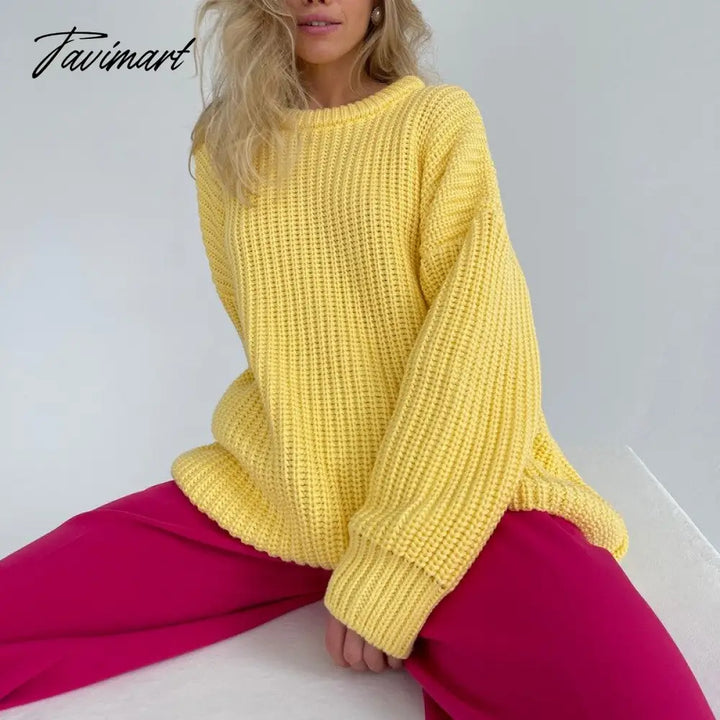 Tavimart Autumn And Winter Loose Thick Color Round Neck Pullover Oversized Sweater Women Cashmere