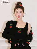 Tavimart Autumn Knitted Sweet Cardigan Women Japanese Designer Cherry Chic Female Korean Fashion