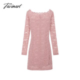 Tavimart - Autumn Pink Sexy Club Off Shoulder Long Sleeves Package Hip Lace Mini Dress Women Blue