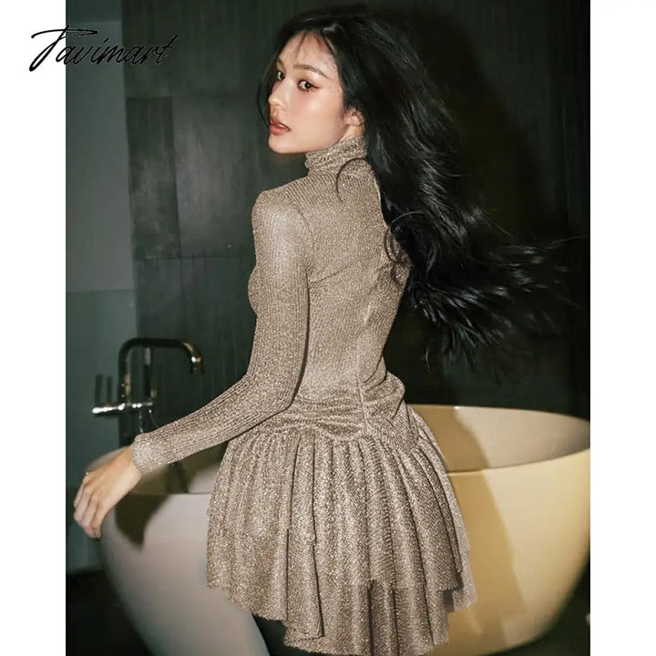 Tavimart Autumn Sweet Girl Slim - Fitting Tunic Skirt Sparkling Fabric Long - Sleeve A - Pulse