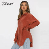 Tavimart Autumn Winter Corduroy Shirts Casual Turn - Down Collar Pockets Women’s Blouse Vintage