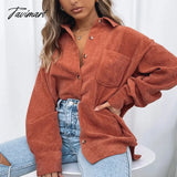 Tavimart Autumn Winter Corduroy Shirts Casual Turn - Down Collar Pockets Women’s Blouse Vintage