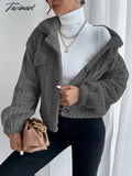 Tavimart Autumn Winter Female Long Sleeve Urban Warm Casual Short Coats Women Solid Color Office